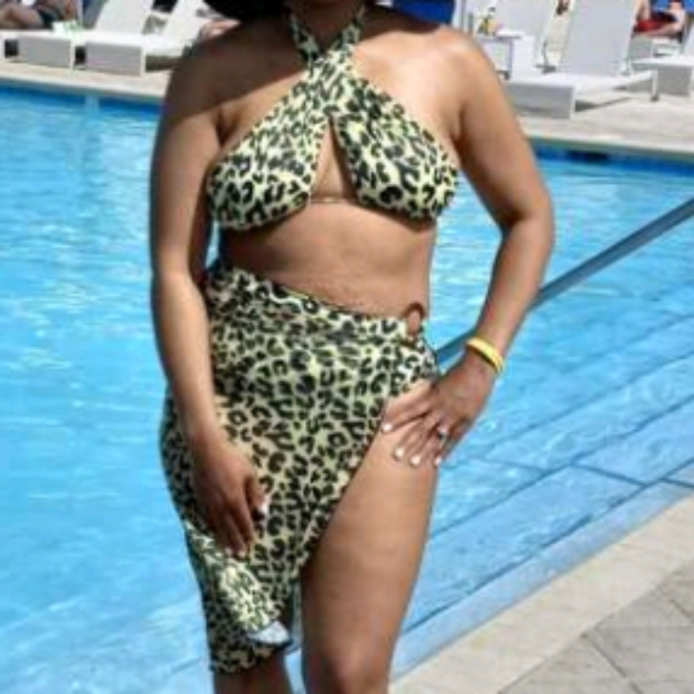 🔥HP🔥 Leopard Wrap Halter Bikini Cover Up Swimsuit 3pcs - Picture 5 of 5